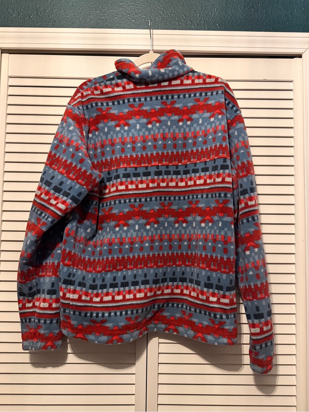 Columbia Blue and Red Geometric Fleece Jacket - Picture 2 of 5